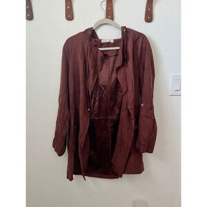 Be Cool Lightweight Hooded Jacket Womens Large Drawstring Open Front‎ Casual Red